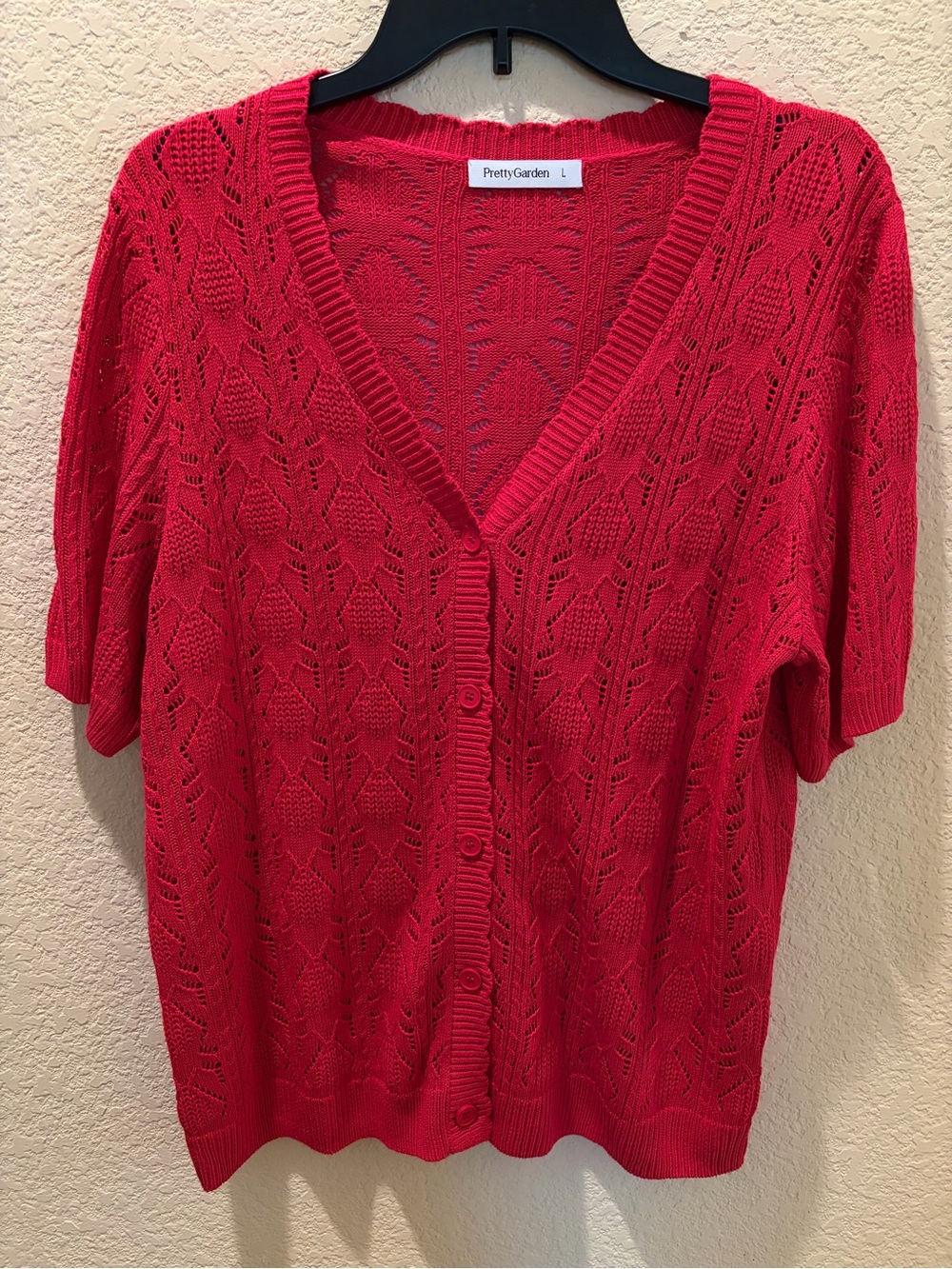 Pretty Garden Red Short-Sleeve Knit Cardigan NWOT